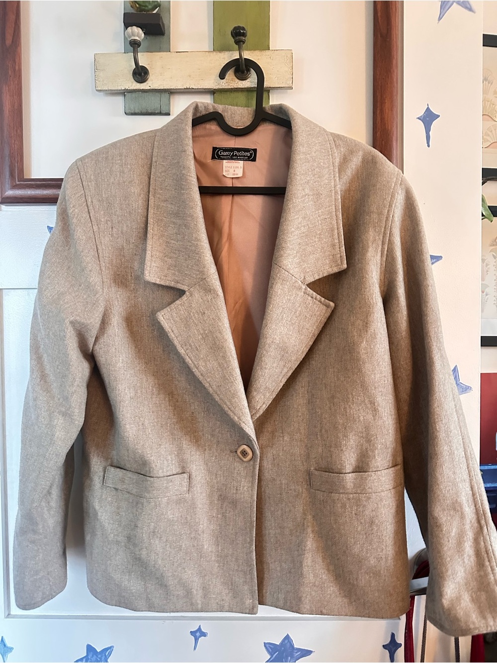 Women's Vintage Garey Petites Tan Wool Blend Single-Button Blazer